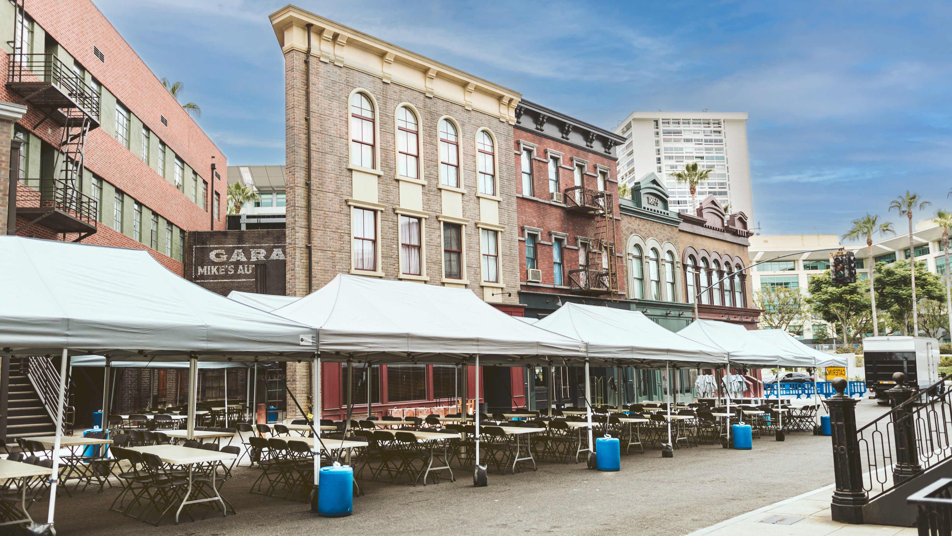 Catering row on a studio backlot street