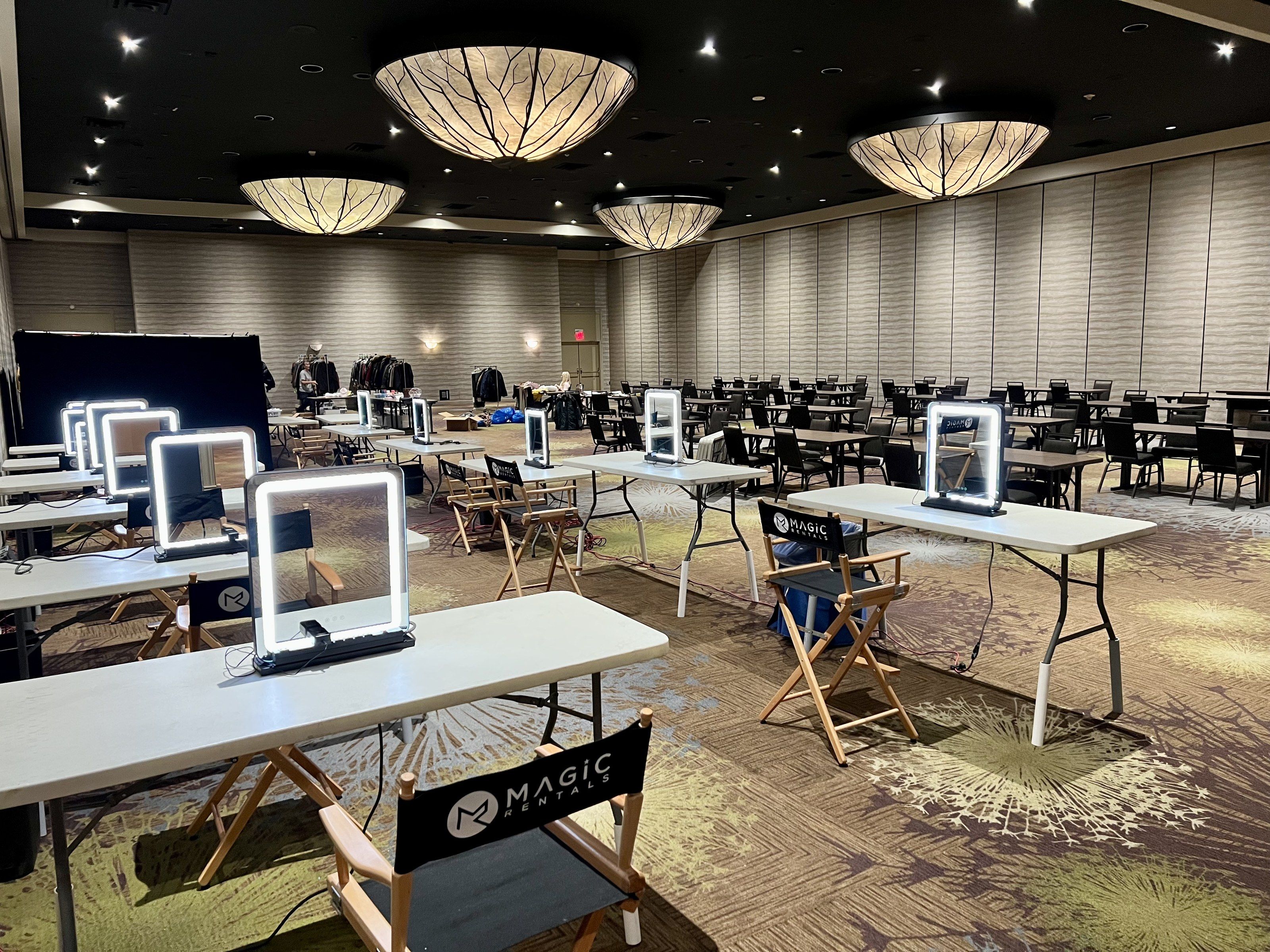 LED tabletop stations set in a hotel ballroom