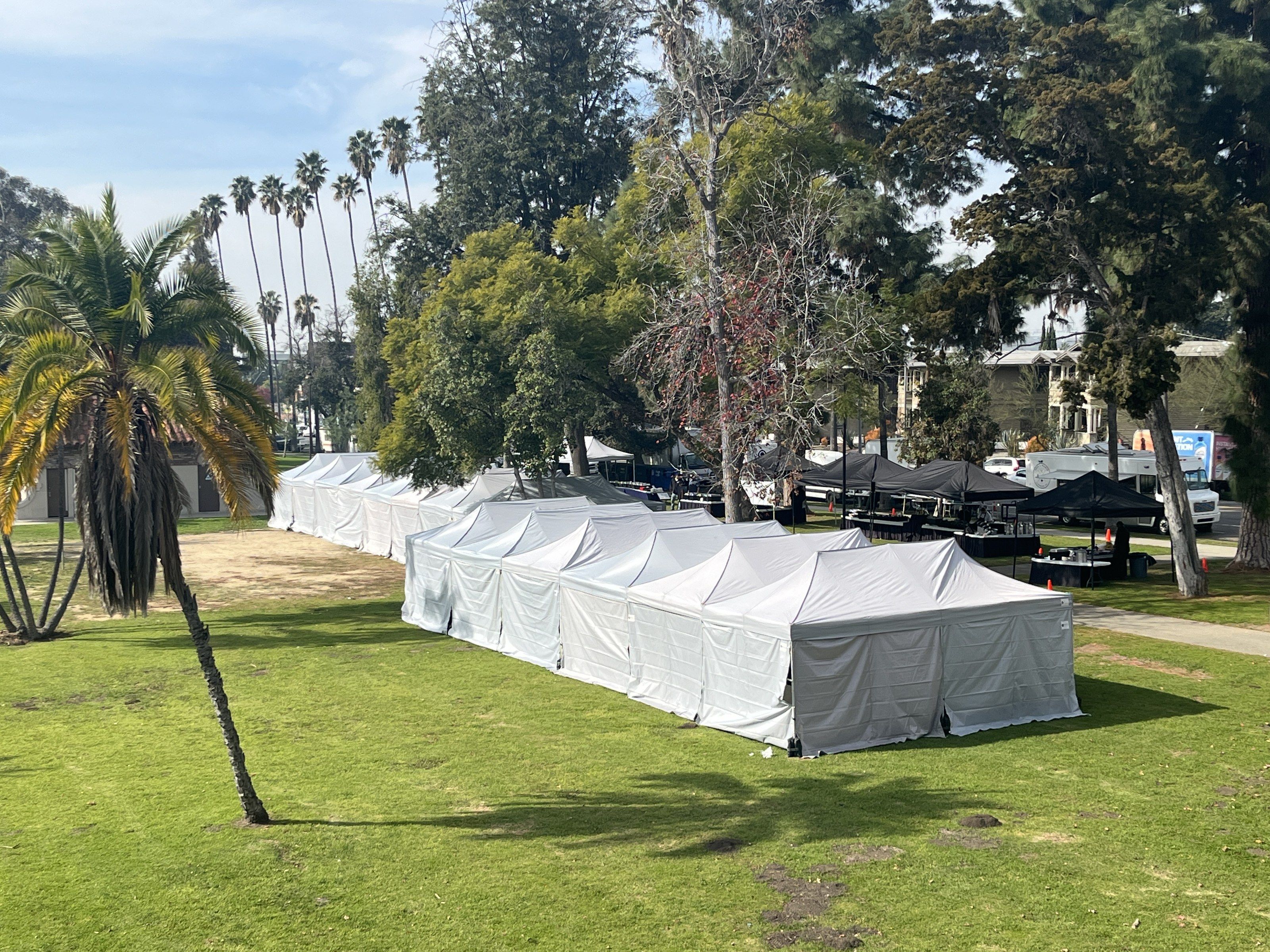 Holding tents in a city park
